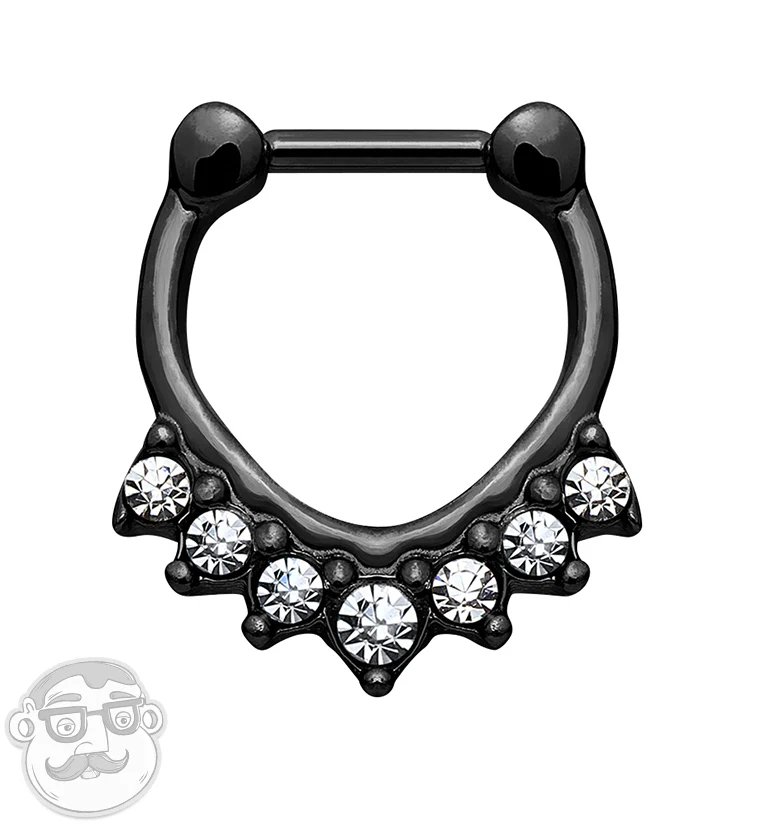 16G Black Septenary CZ Stainless Steel Septum Clicker
