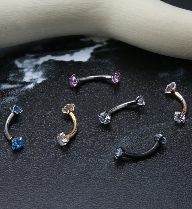 Clear CZ Double Prong Titanium Curved Barbell - Image 4