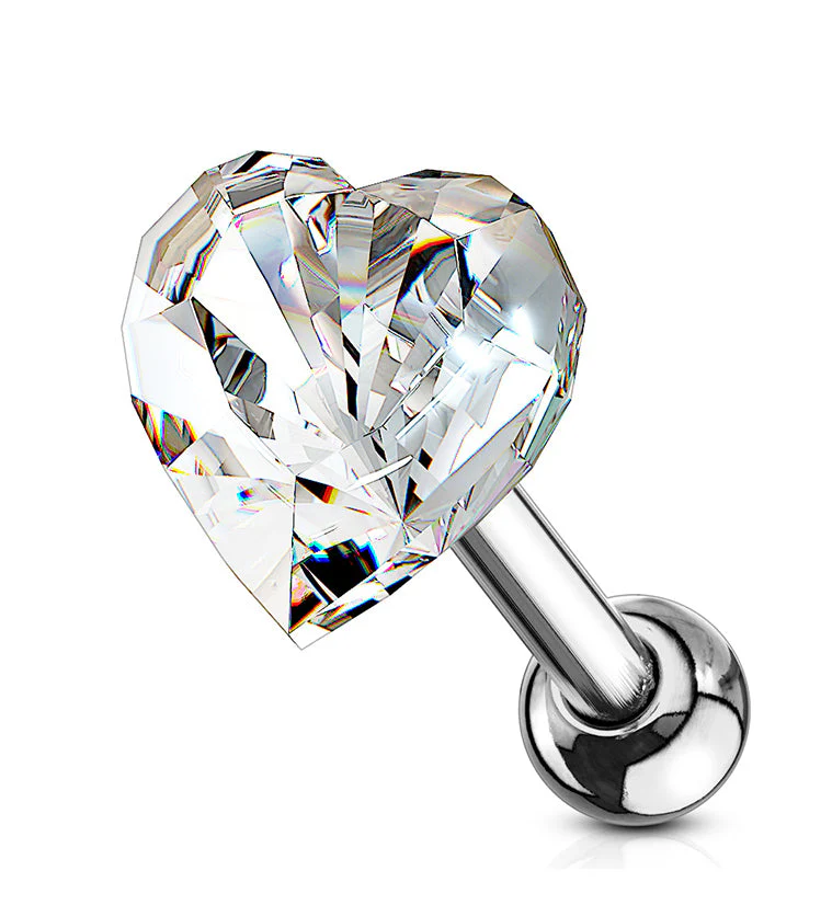 16G Clear Heart Cartilage Barbell