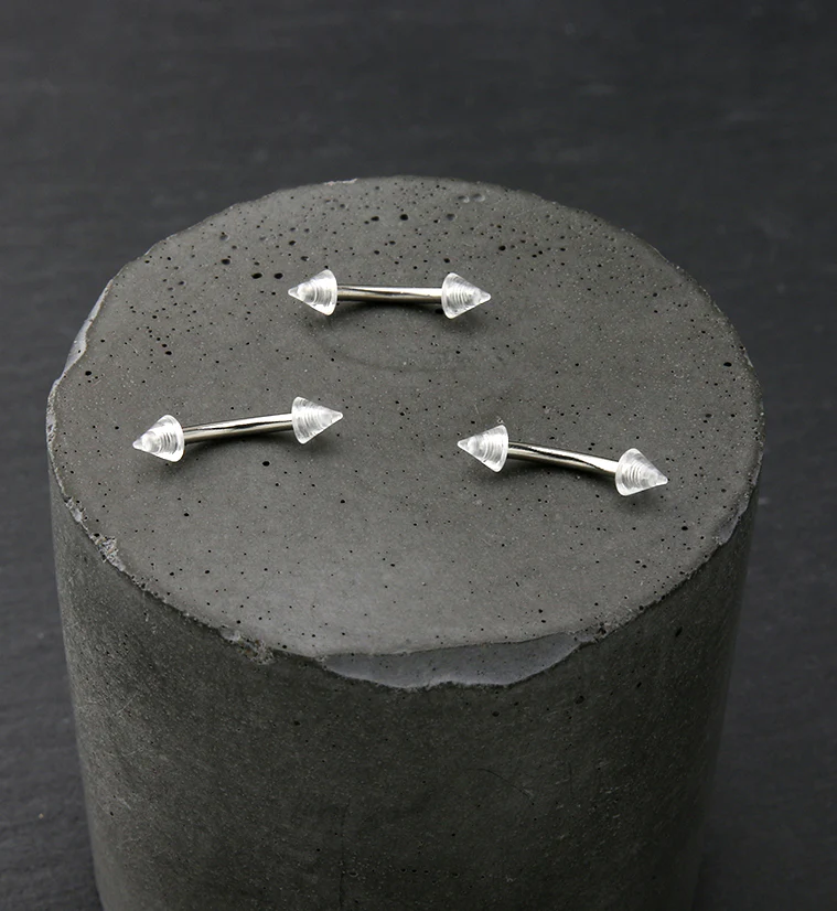 16G Clear Spiked Eyebrow Ring - Image 2