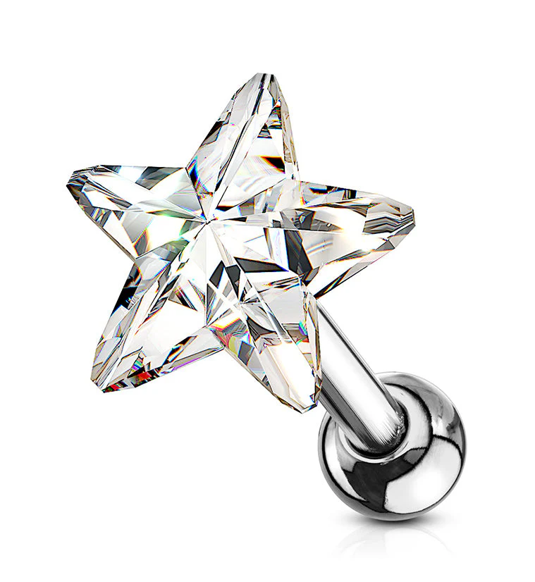 16G Clear Star Cartilage Barbell