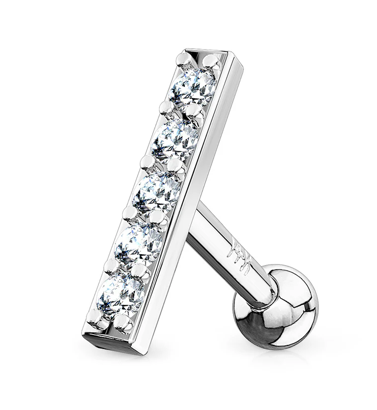 16G CZ 14kt White Gold Bar Cartilage Barbell