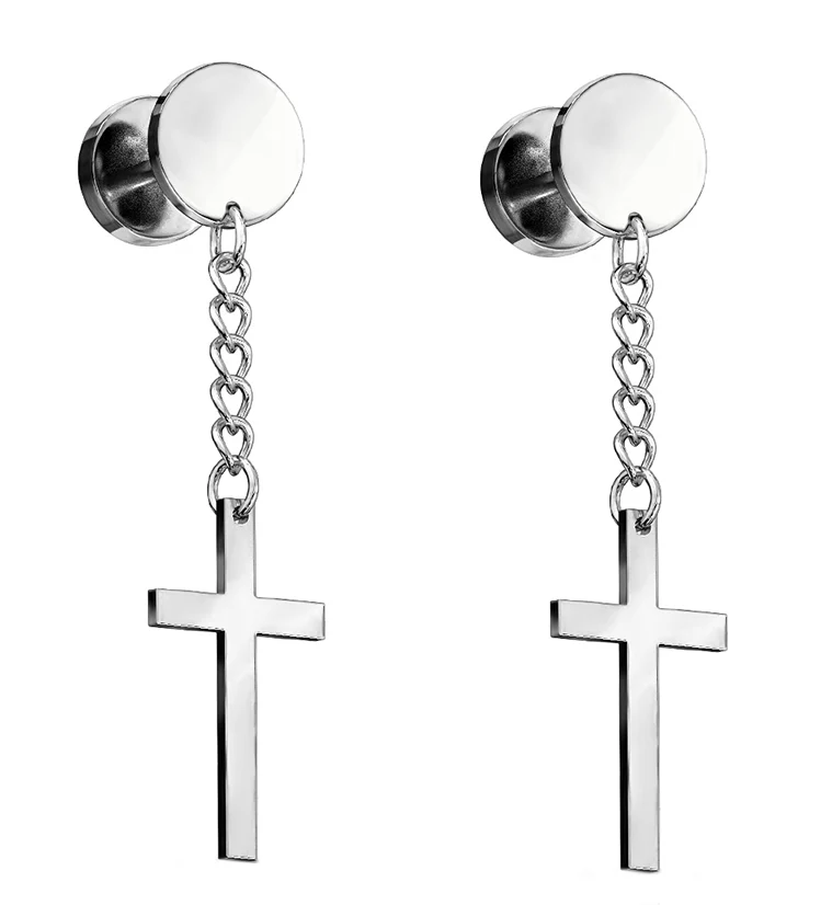 16G Dangle Cross Fake Plugs
