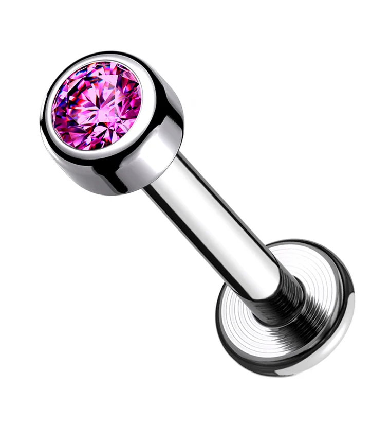 16G Pink CZ Titanium Labret