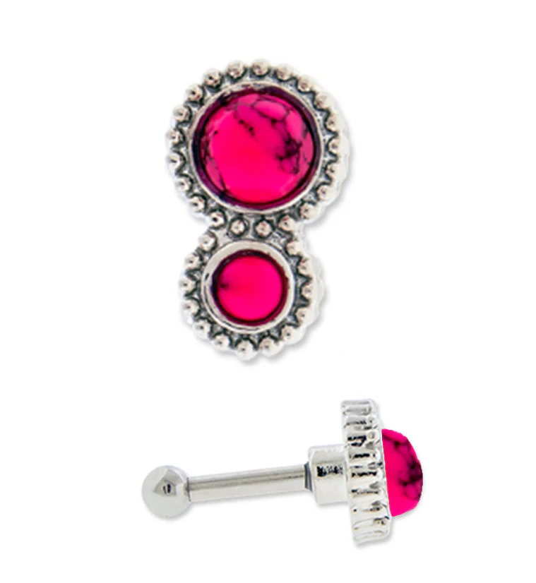 16G Pink Howlite Stone Double Cabochon Tragus - Cartilage Barbell
