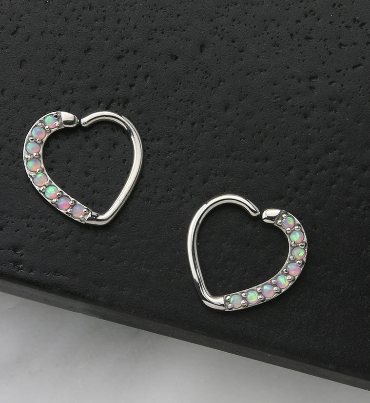 16G Pink Opalite Annealed Heart Daith - Cartilage Ring - Image 2