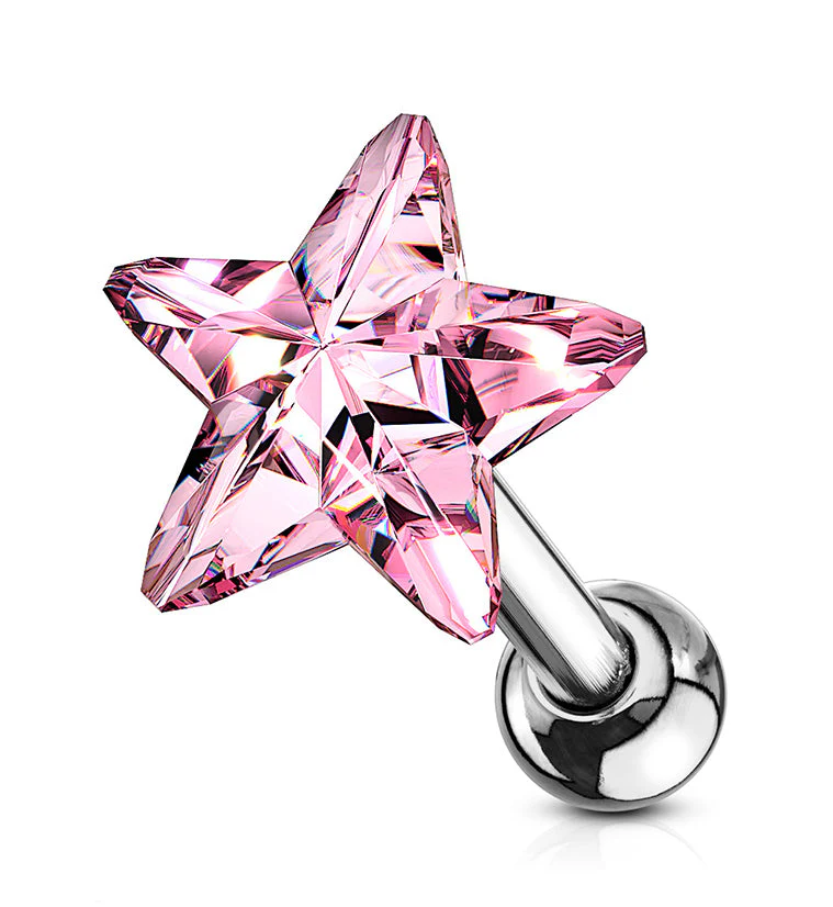 16G Pink Star Cartilage Barbell