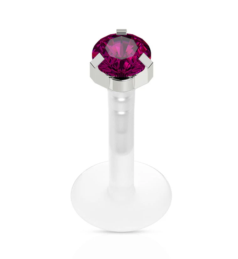 16G Purple CZ Prong Push Top Labret