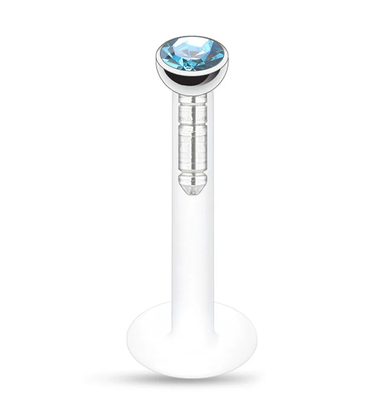 16G Push Top Aqua CZ Labret
