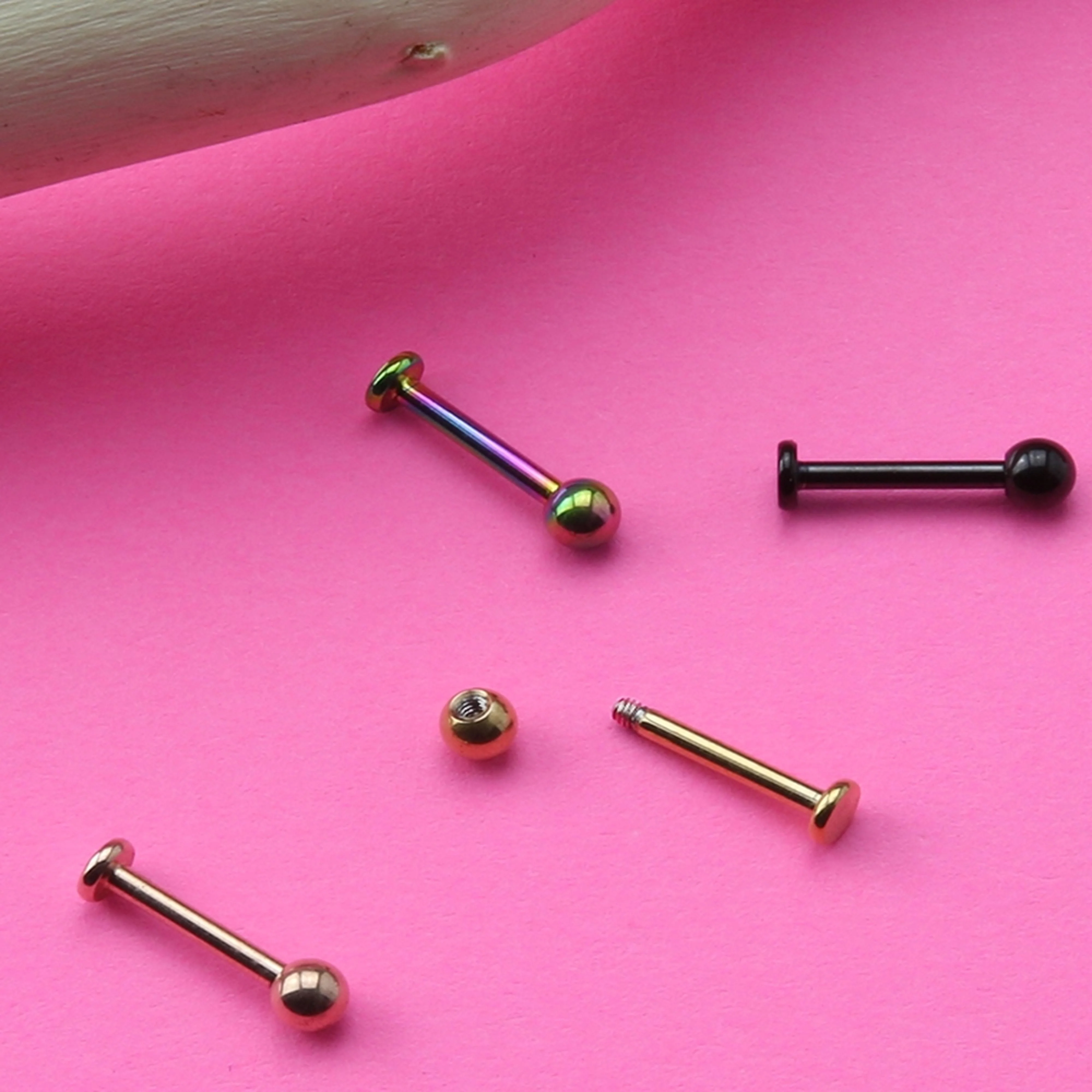 16G Rainbow PVD Titanium Labret - External Threading - Image 3