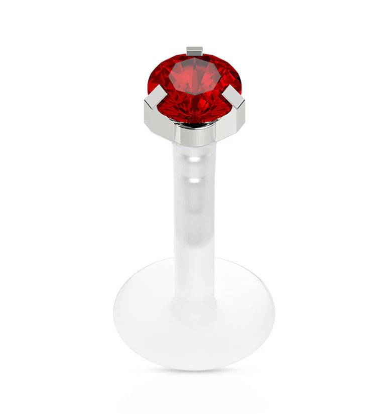 16G Red CZ Prong Push Top Labret