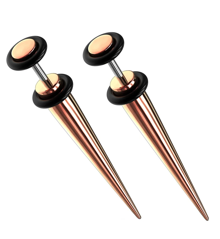 16G Rose Gold PVD Stainless Steel Fake Tapers - Gauges