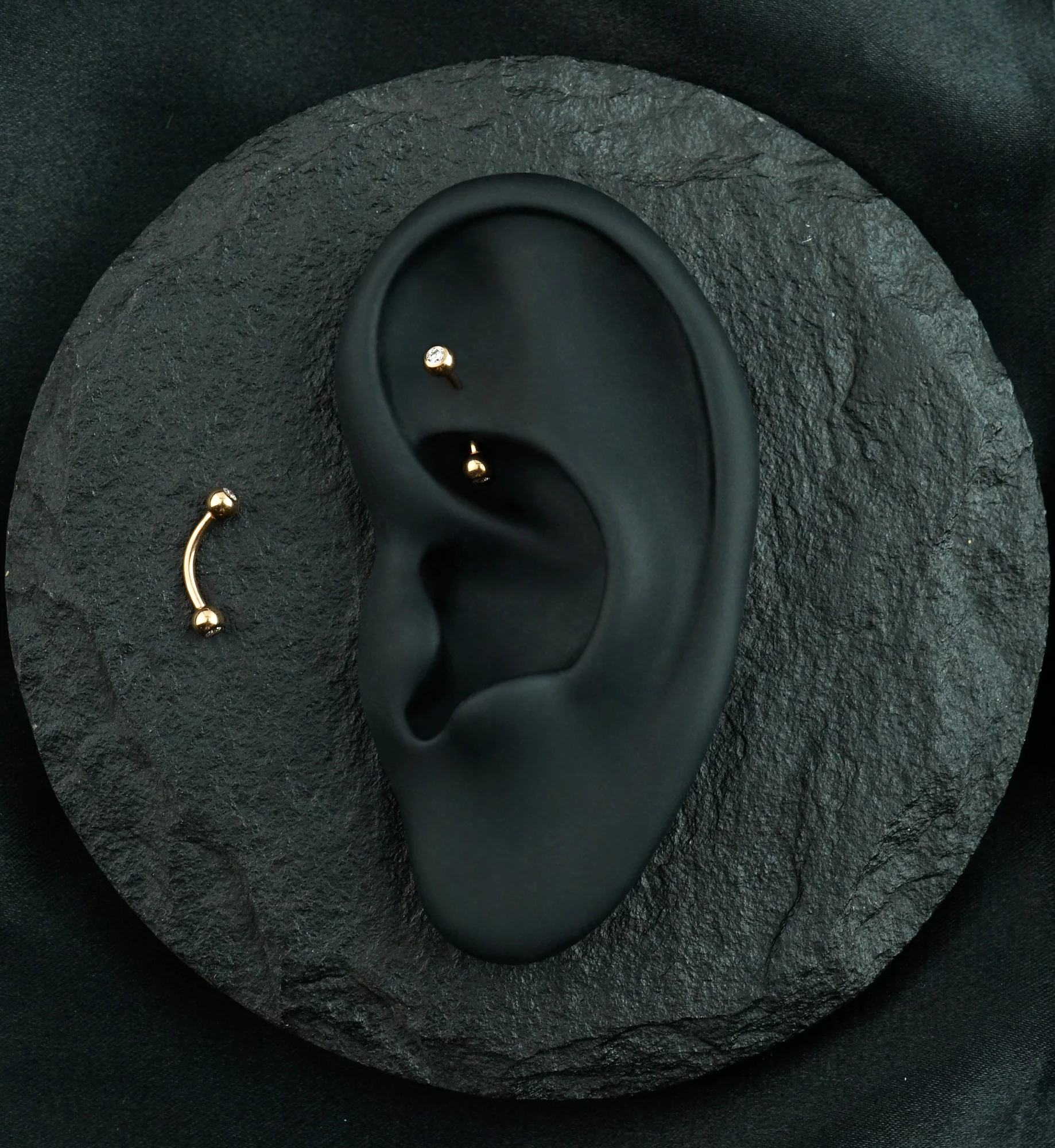 Rose Gold PVD Titanium Double CZ Curved Barbell (External Threading) - Image 4