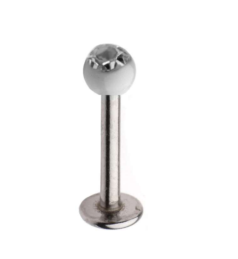 16G Stainless Steel Lip - Labret Stud with CZ White Ceramic Ball