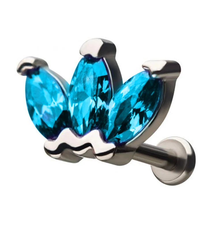 18G Aqua Lotus CZ Gem Labret