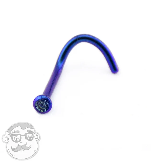 Blurple Titanium Nose Screw With Light Blue CZ - Image 2