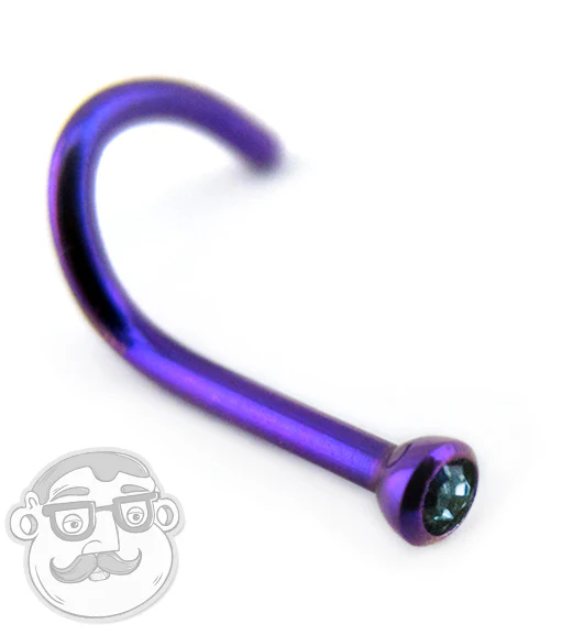 Blurple Titanium Nose Screw With Light Blue CZ - Image 3