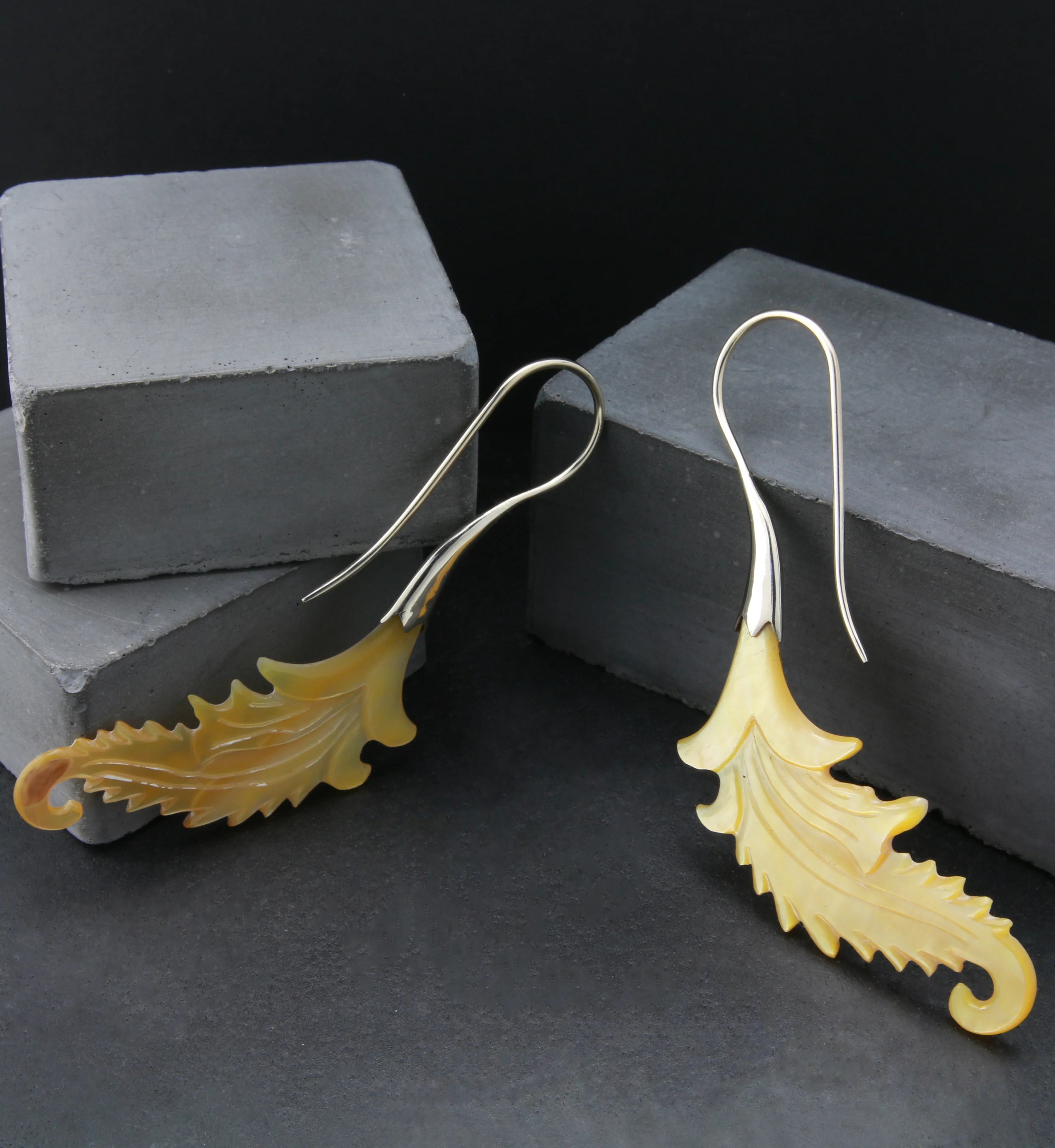 18G Feather White Brass MOP Hangers / Earrings - Image 3