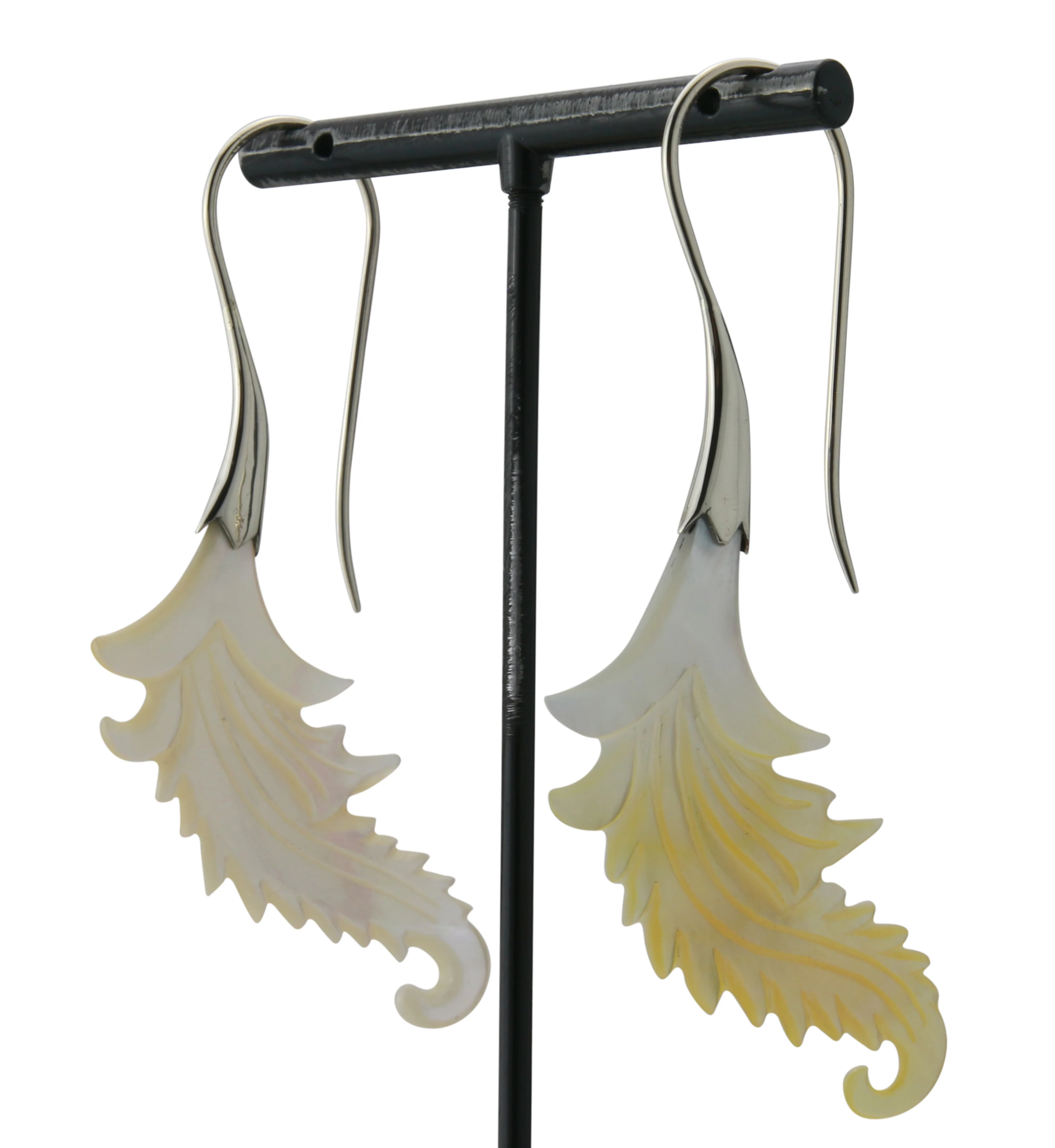 18G Feather White Brass MOP Hangers / Earrings - Image 5