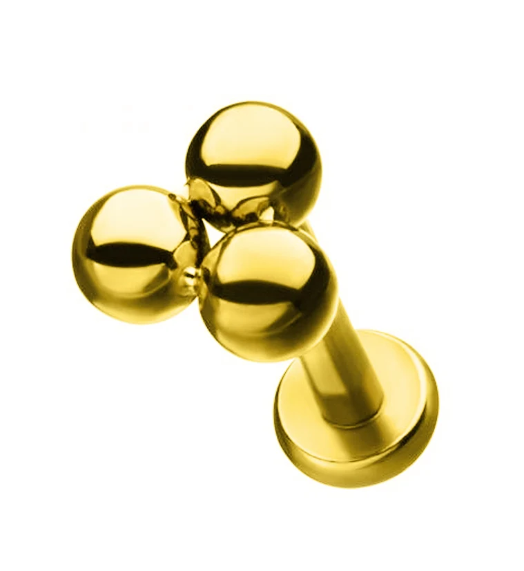 18G Gold PVD Triple Bead Labret