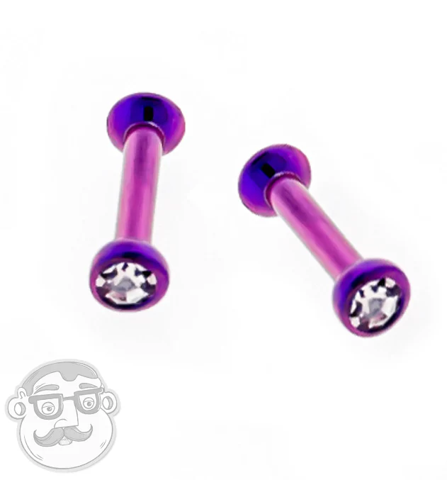 18G Purple Titanium Labret - Clear CZ Gem