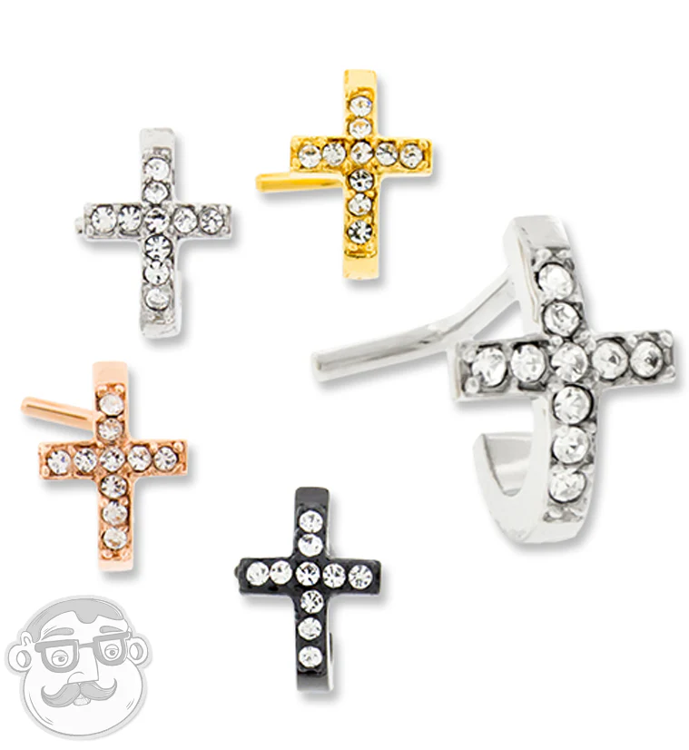 18G PVD Black CZ Cross Nose Curve Ring - Image 3