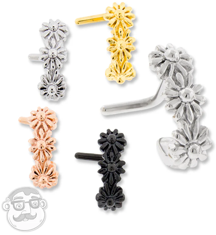 18G PVD Black Floral Nose Curve Ring - Image 3