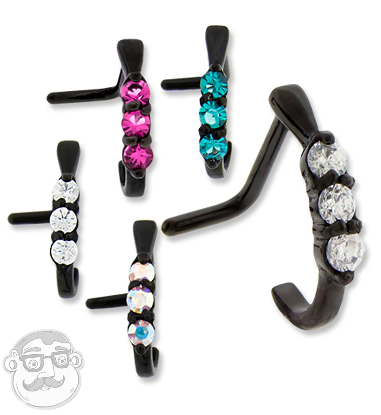 18G PVD Black Gilded Rainbow Aurora CZ Nose Curve Ring - Image 3