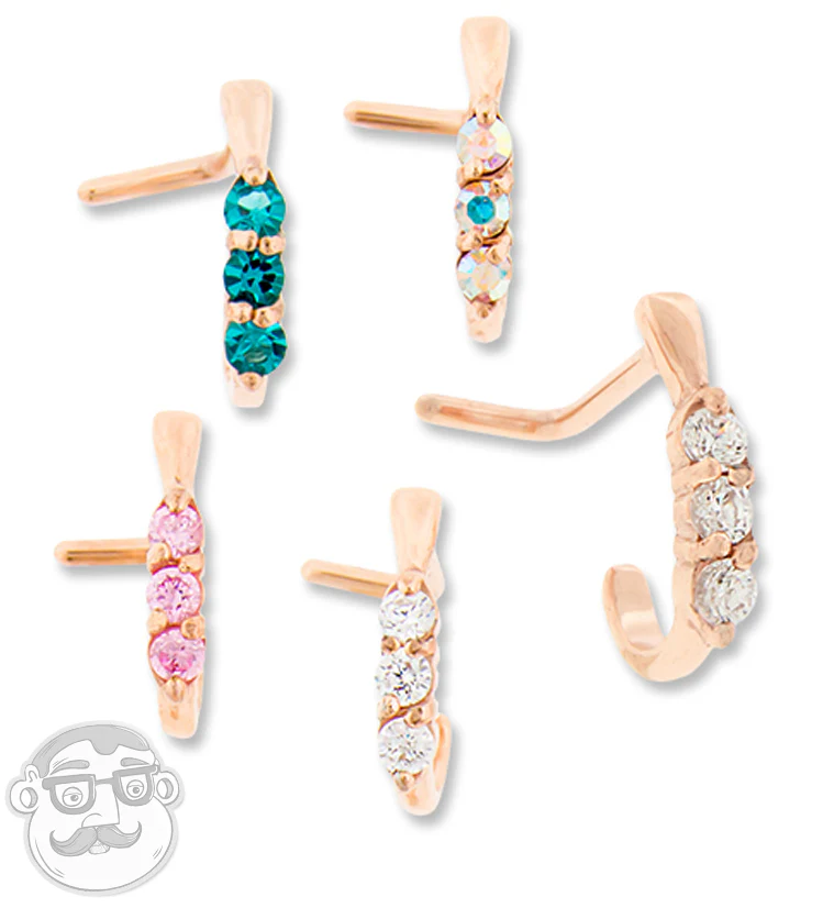 18G PVD Rose Gold Gilded Clear CZ Nose Curve Ring - Image 3