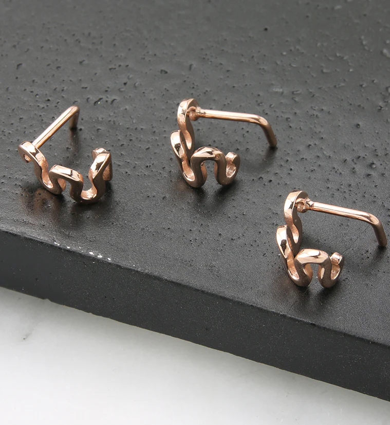 18G Rose Gold PVD Squiggle Nose Curve - Image 2