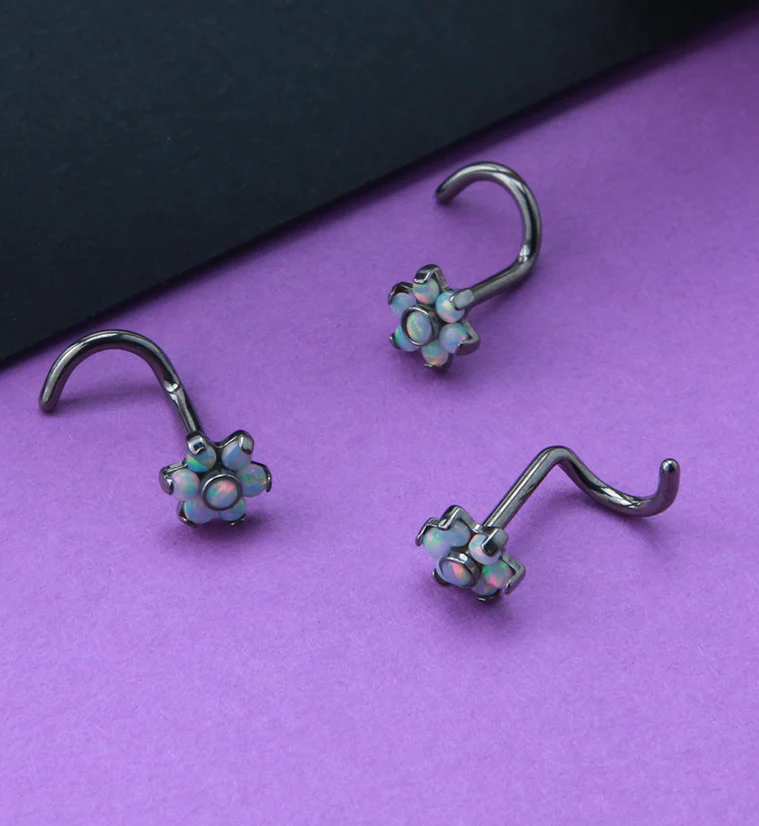 18G Titanium White Opalite Flower Nose Screw - Image 2