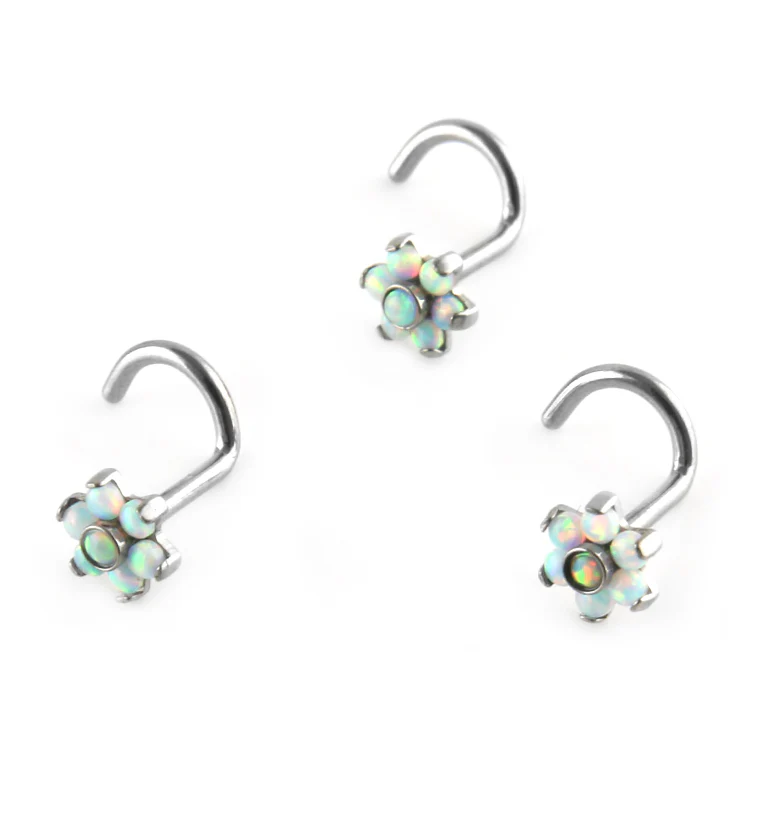 18G Titanium White Opalite Flower Nose Screw - Image 3
