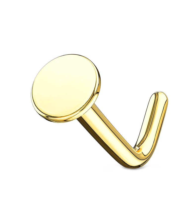 20G 14kt Gold Flat Disk L Shaped Nose Ring