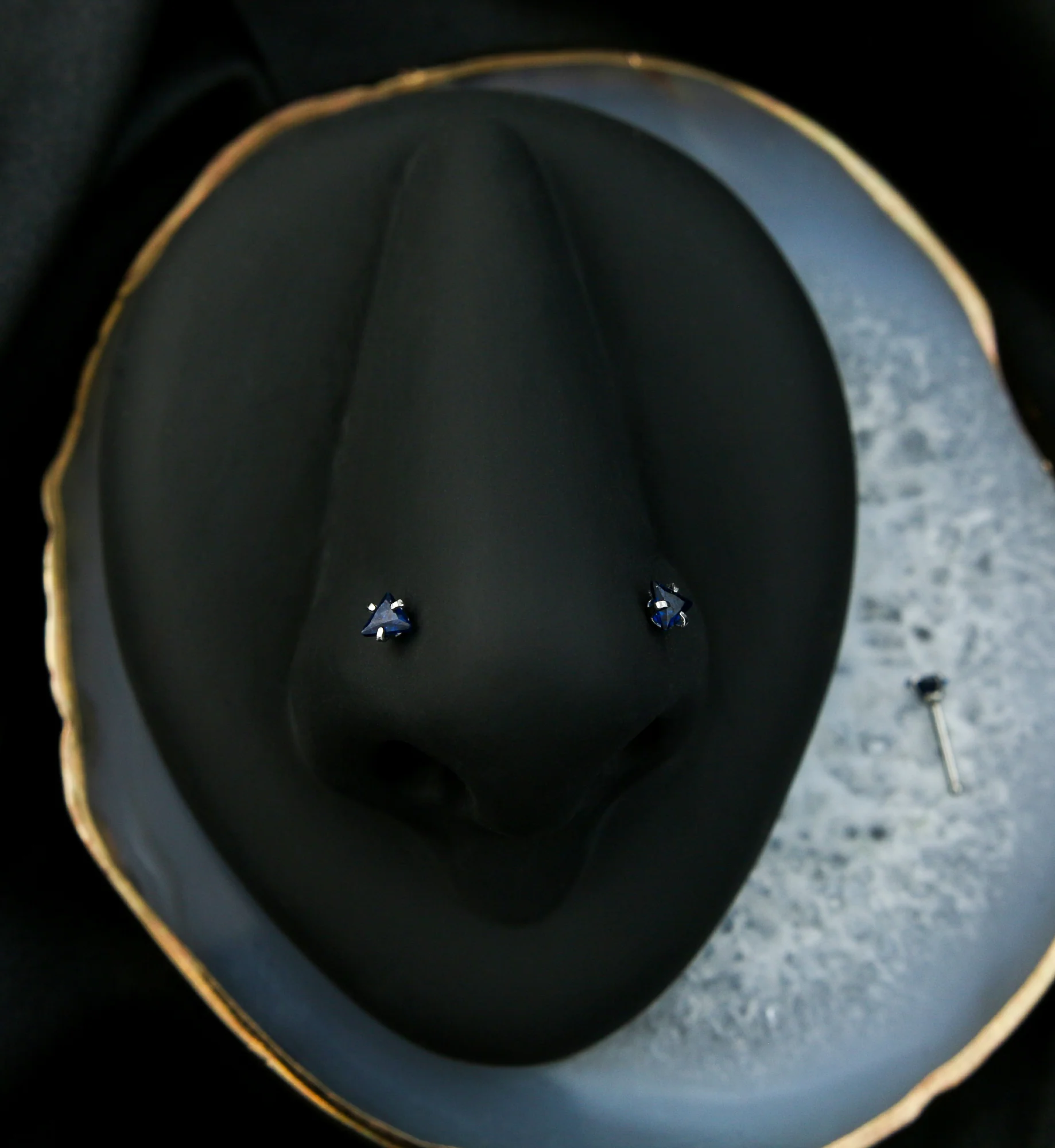 20G Dark Blue Triangle CZ Stainless Steel Nosebone