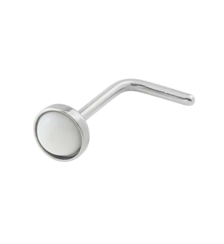 20G White Opalite Glass Top L Bend Nose Ring