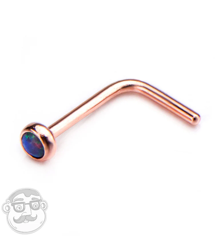 20G Purple Opalite Rose Gold PVD L Bend Nose Ring