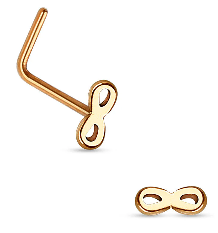 20G Rose Gold Infinity Top Stainless Steel L Bend Nose Ring
