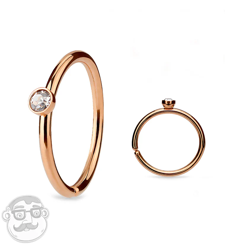 20G Rose Gold Stainless Steel Nose Hoop with Micro CZ Gem