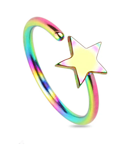 20G Star Rainbow PVD Steel Nose Ring Hoop - Image 3