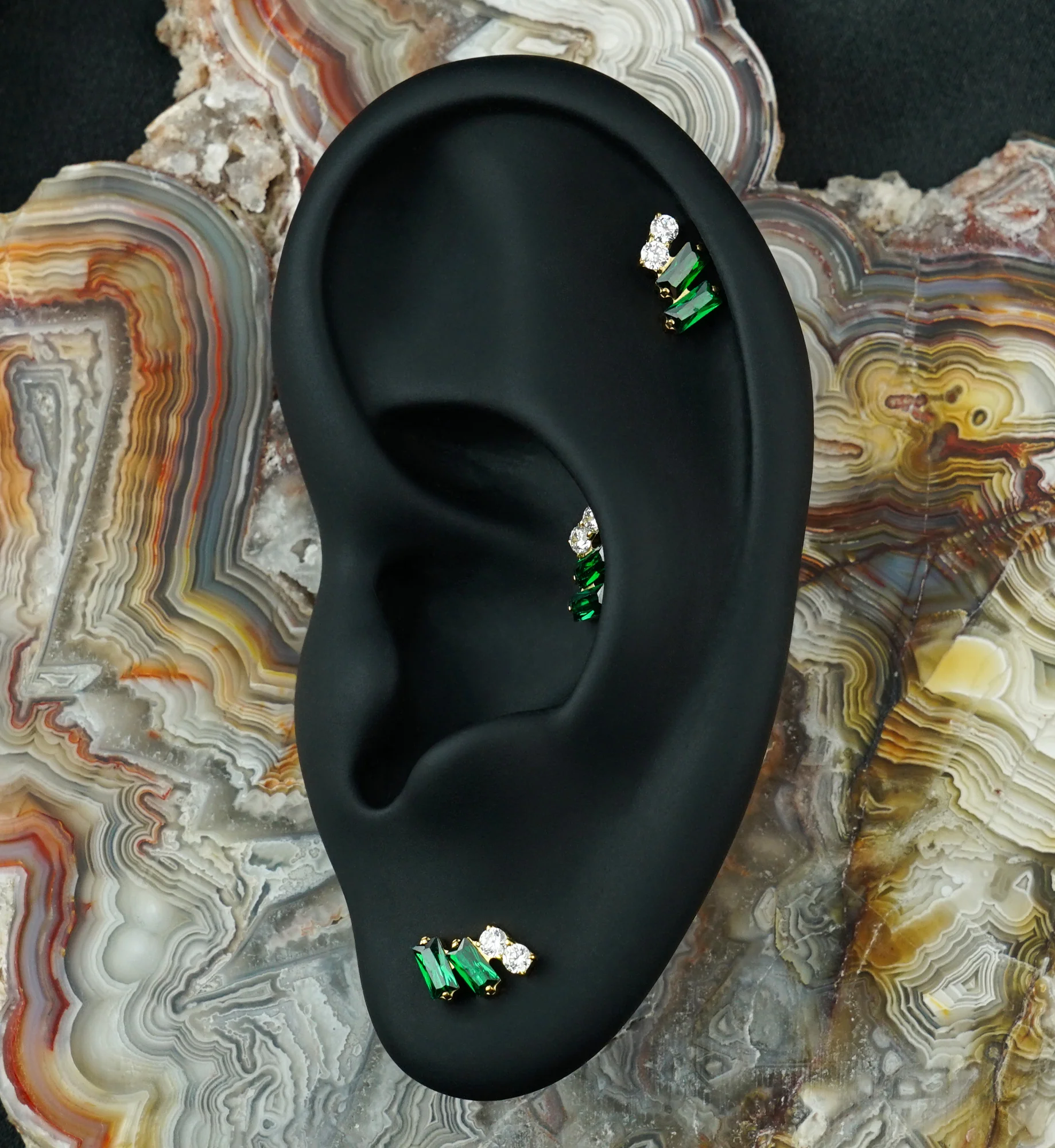 24kt Gold PVD Afterglow Emerald CZ Titanium Threadless Top - Image 2