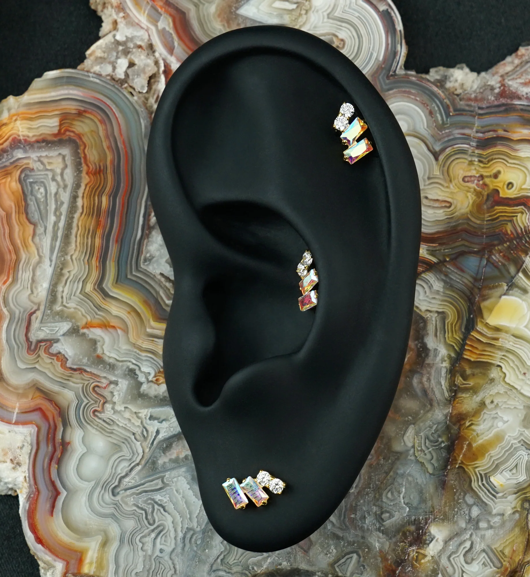 24kt Gold PVD Afterglow Rainbow Aurora CZ Titanium Threadless Top - Image 2