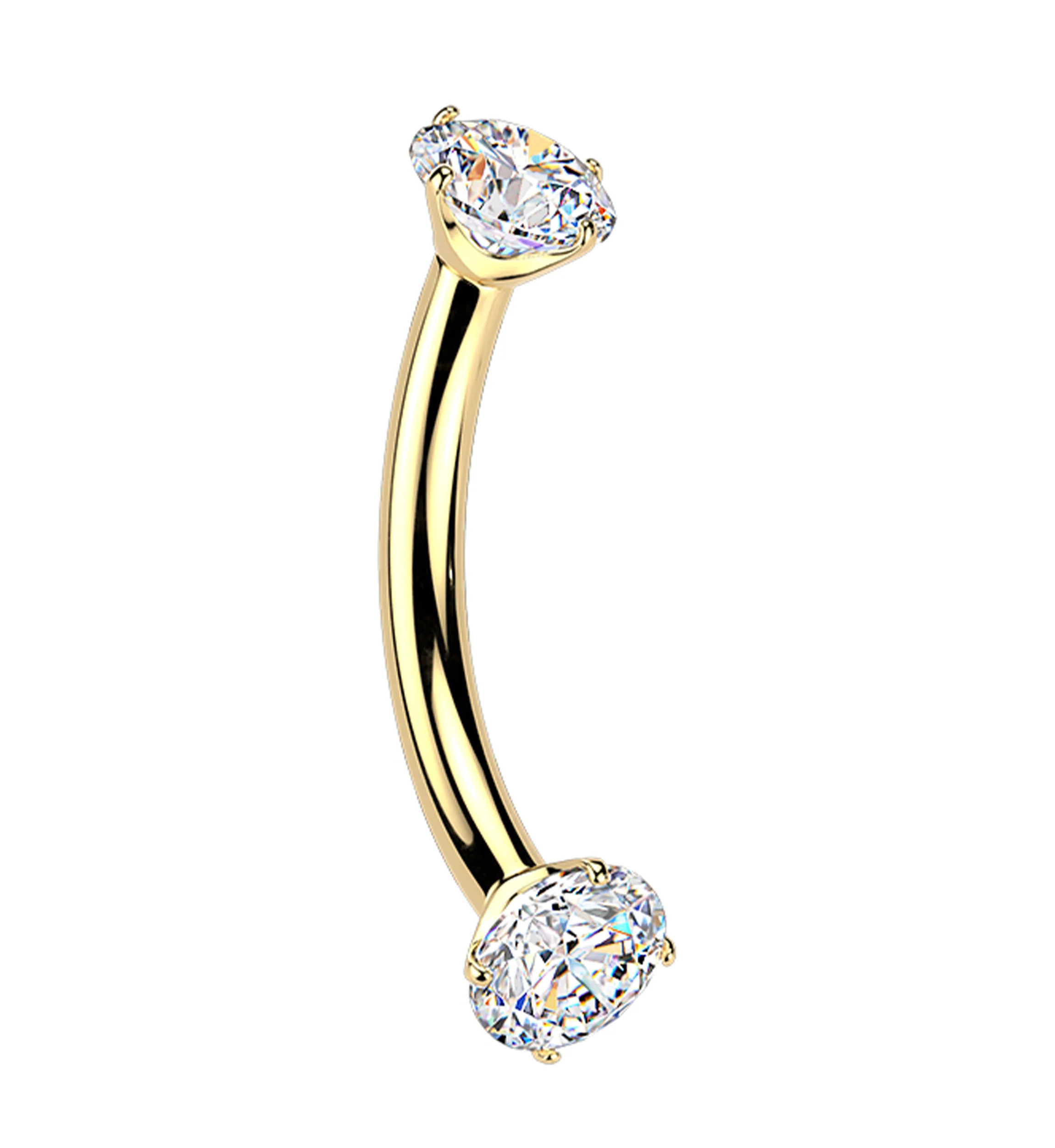 24kt Gold PVD CZ Internally Threaded Titanium Curved Barbell