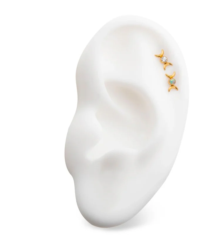 24kt Gold PVD Double Crescent CZ Titanium Threadless Top - Image 3