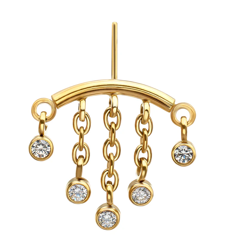 24kt Gold PVD Hidden Curved Bar Multi CZ Dangle Chain Titanium Threadless Top - Image 3