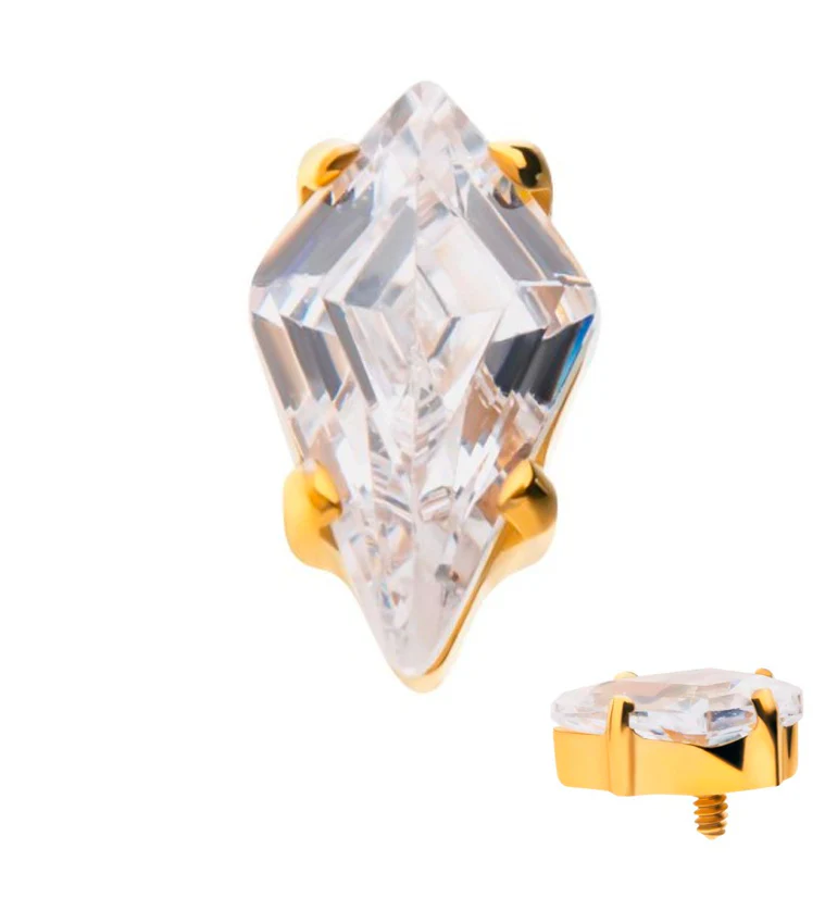 24kt Gold PVD Kite CZ Internally Threaded Titanium Top