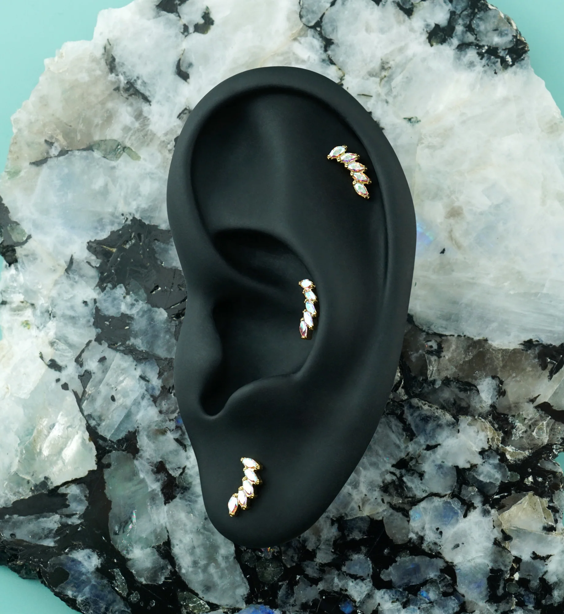 24kt Gold PVD Mini Cascade Rainbow Aurora CZ Titanium Threadless Top - Image 2