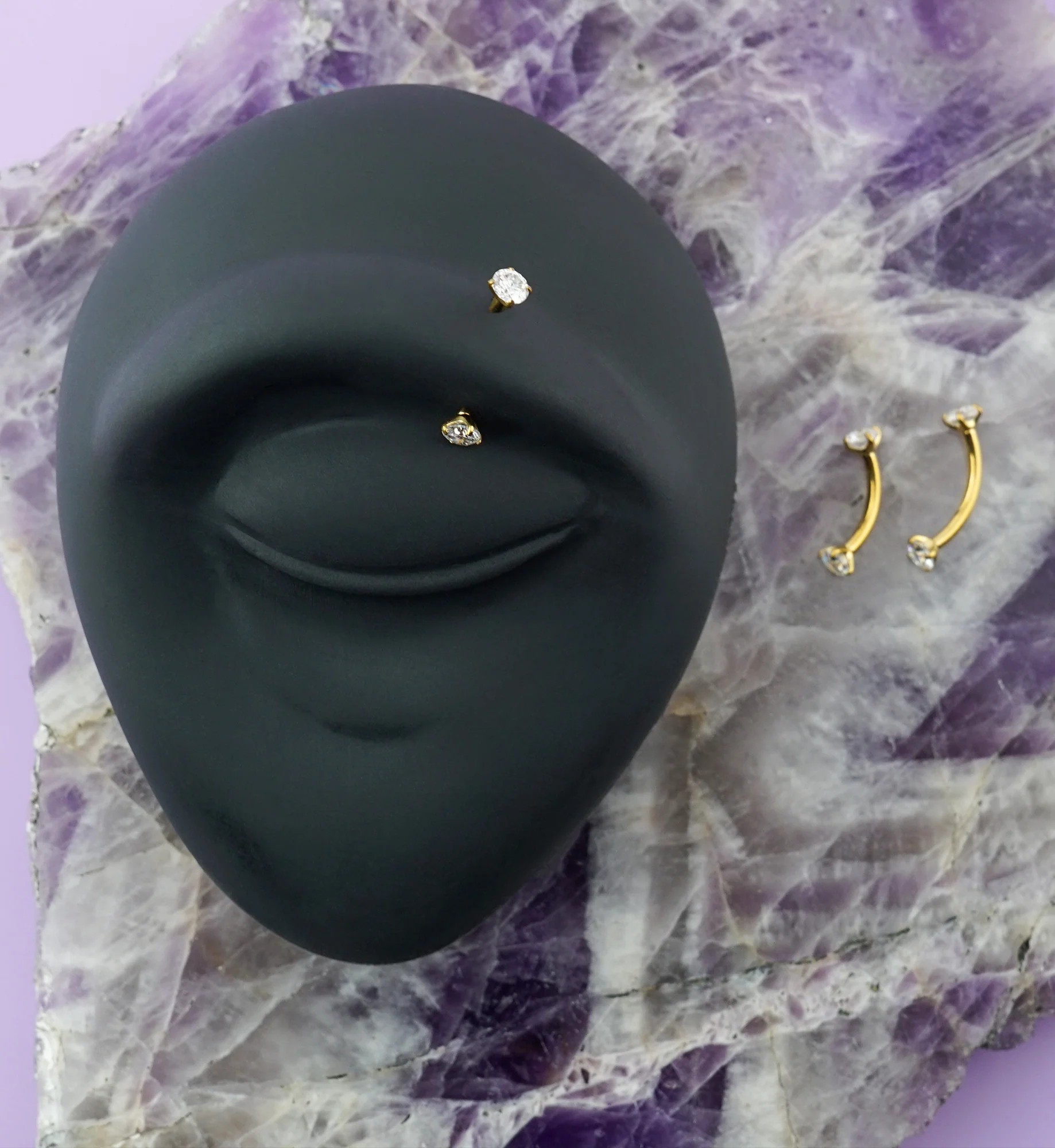 24kt Gold PVD Moissanite Gem Internally Threaded Titanium Curved Barbell - Image 2