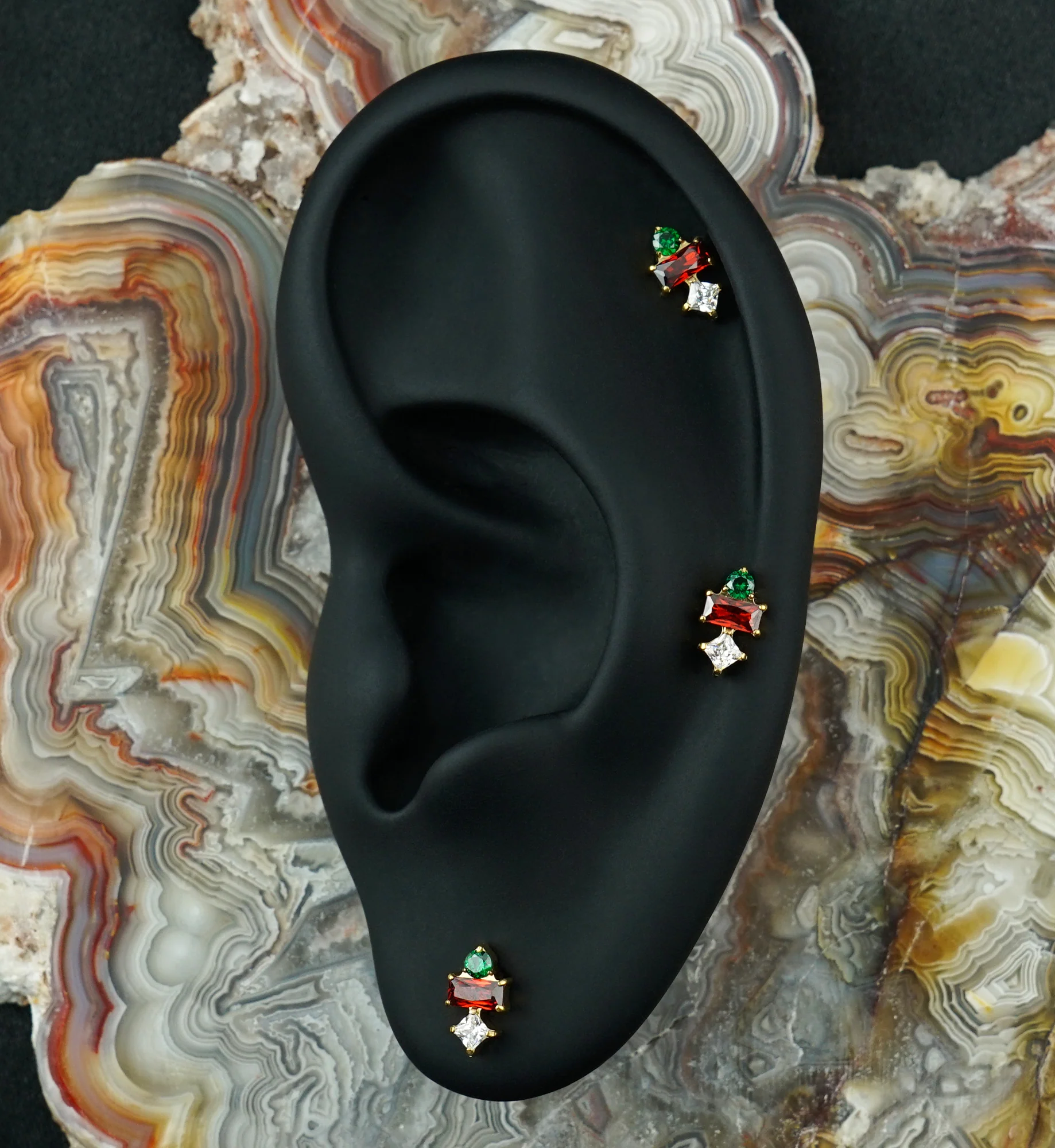 24kt Gold PVD Nocked Garnet CZ Titanium Threadless Top - Image 2