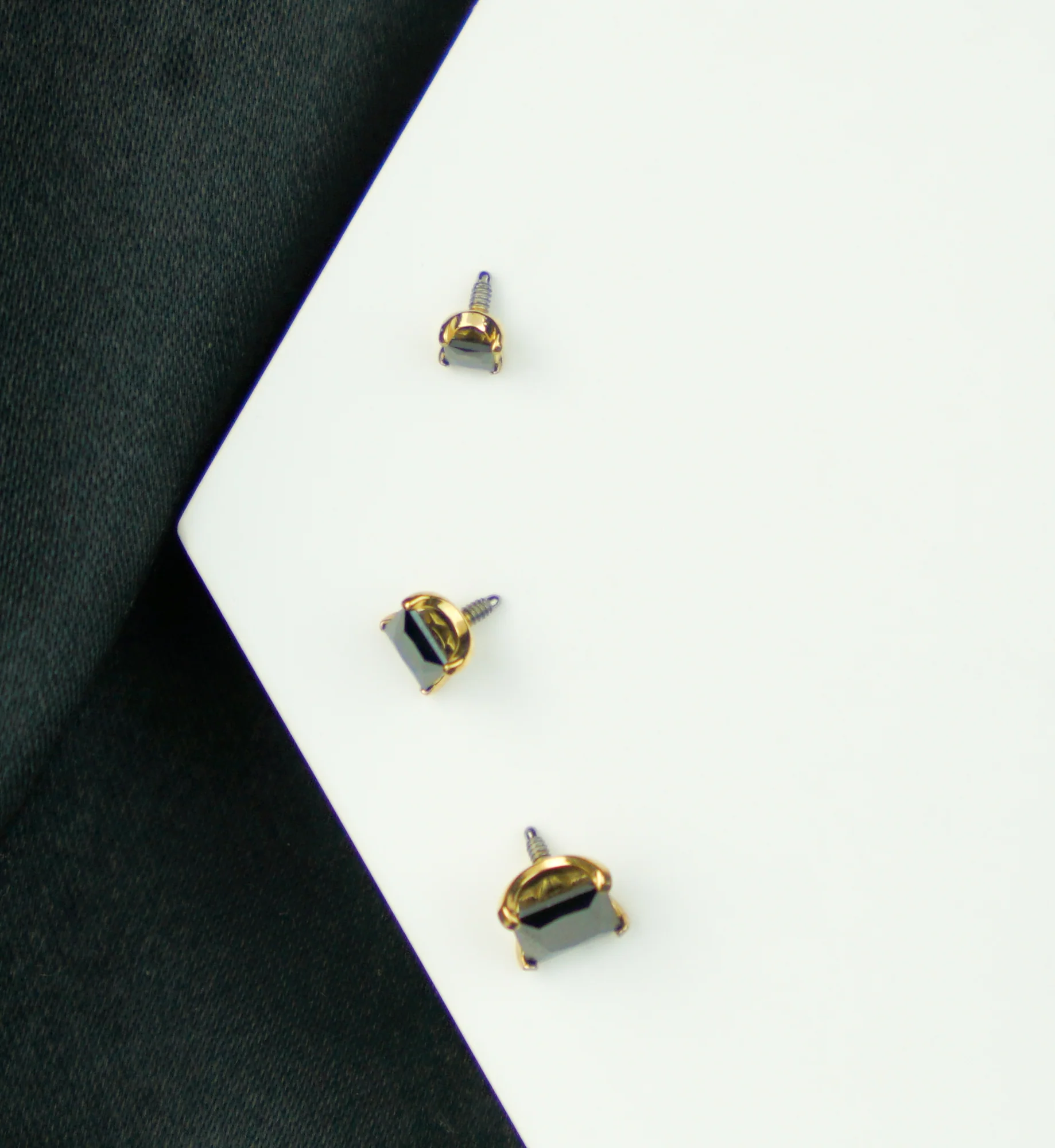 24kt Gold PVD Princess Black CZ Internally Threaded Titanium Top - Image 2