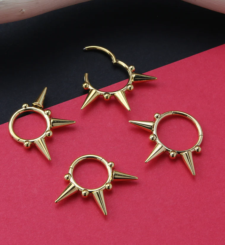24kt Gold PVD Spike Titanium Hinged Segment Ring - Image 2